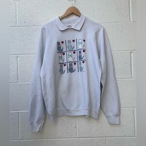 Fruit of the Loom White Cat Pattern Sweatshirt